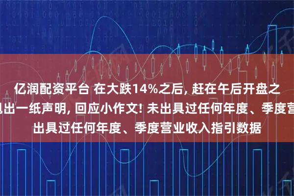 亿润配资平台 在大跌14%之后, 赶在午后开盘之前, 寒武纪紧急甩出一纸声明, 回应小作文! 未出具过任何年度、季度营业收入指引数据